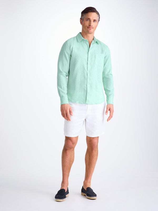 Derek Rose Men's Shirt Monaco Linen Mint Green Mint Green