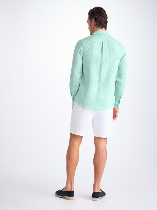 Derek Rose Men's Shirt Monaco Linen Mint Green Mint Green
