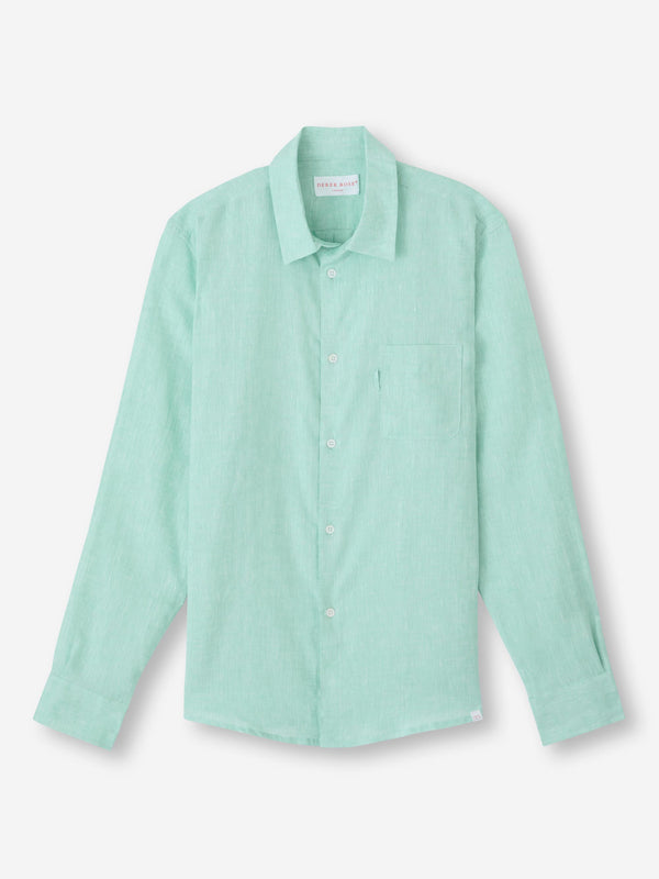 derek rose Men's Shirt Monaco Linen Mint Green Mint Green