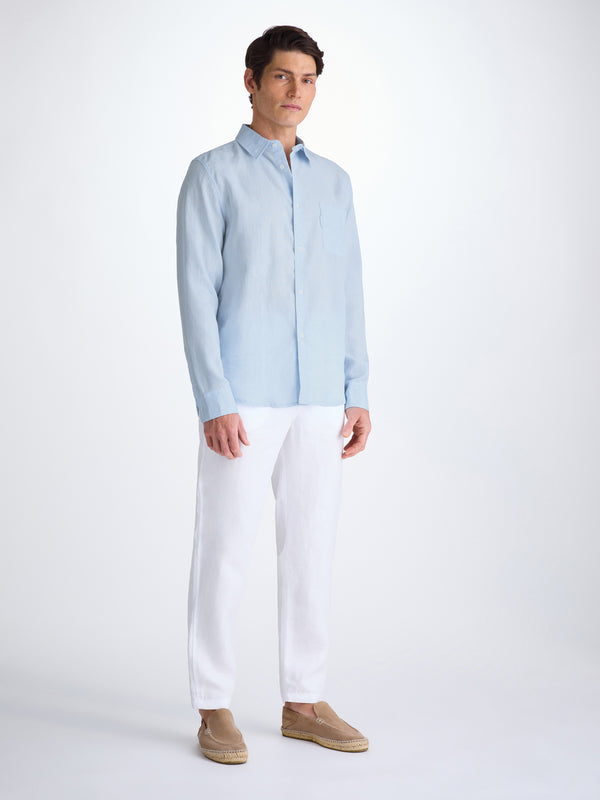 Derek Rose Men's Shirt Monaco Linen Sky Blue Sky Blue