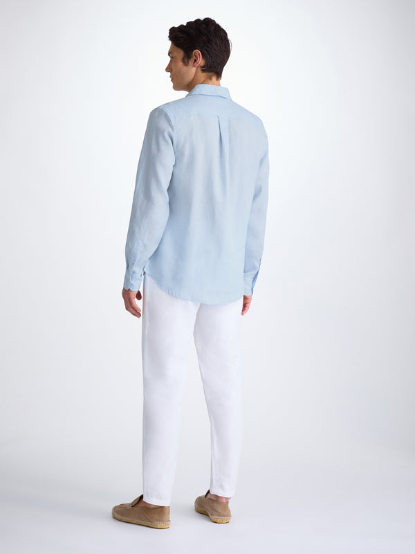 Derek Rose Men's Shirt Monaco Linen Sky Blue Sky Blue