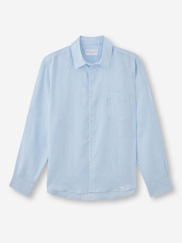 derek rose Men's Shirt Monaco Linen Sky Blue Sky Blue
