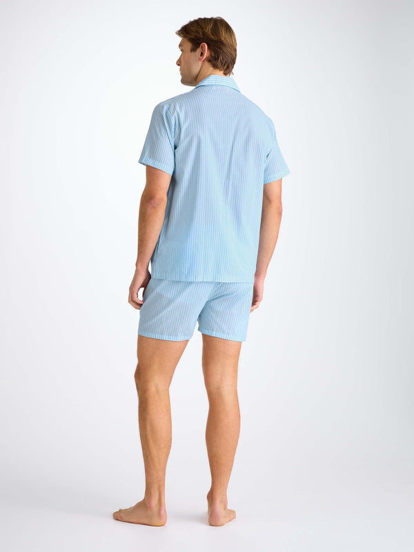 Derek Rose Men's Short Pajamas Amalfi 21 Cotton Batiste Blue Light Blue