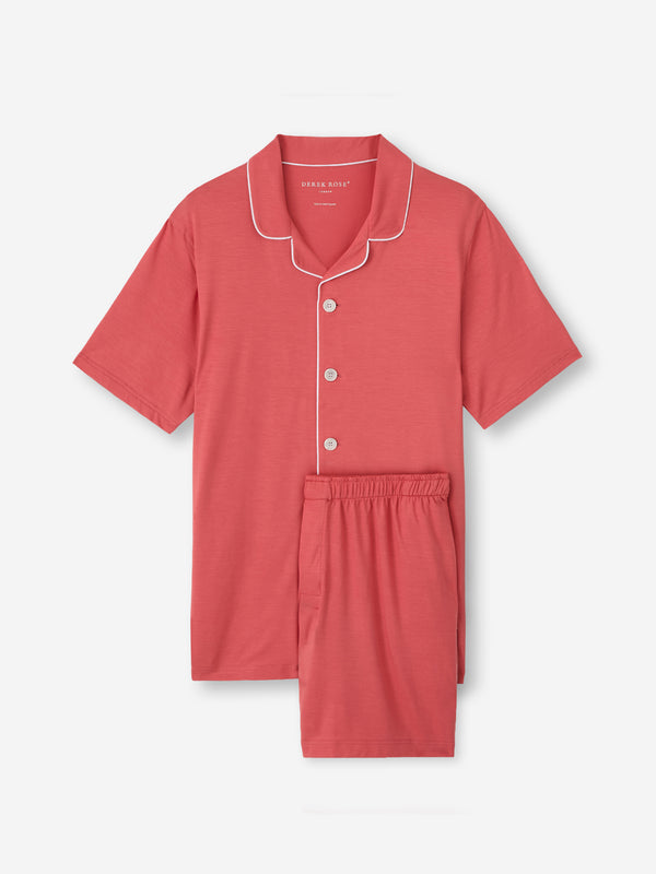 derek rose Men's Short Pajamas Basel Micro Modal Stretch Apple Red Apple Red