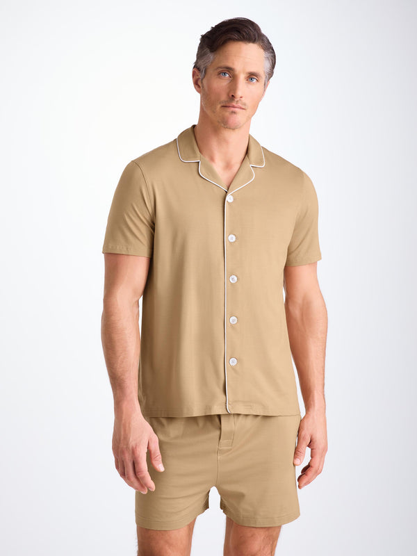 Derek Rose Men's Short Pajamas Basel Micro Modal Stretch Camel Camel