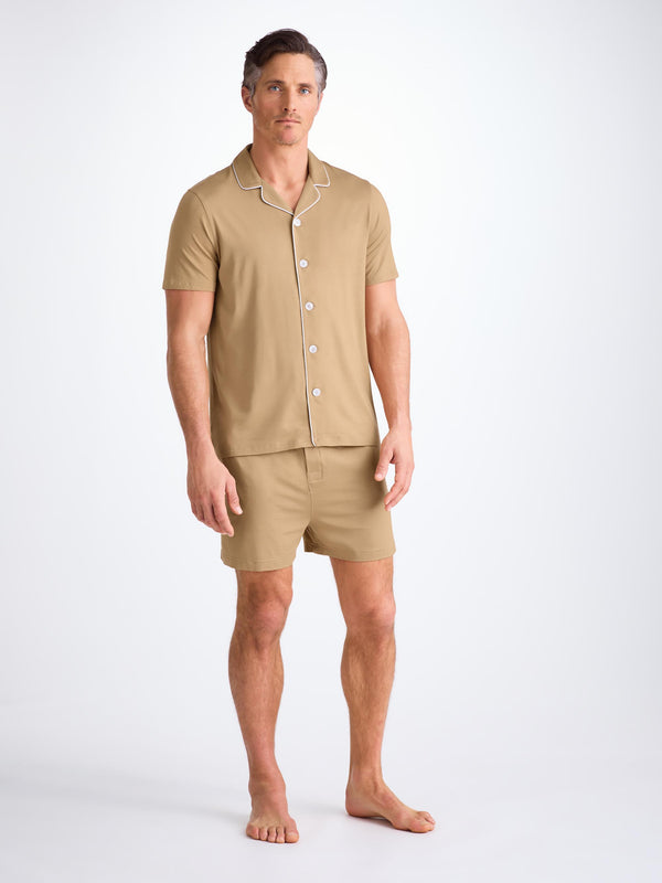 Derek Rose Men's Short Pajamas Basel Micro Modal Stretch Camel Camel