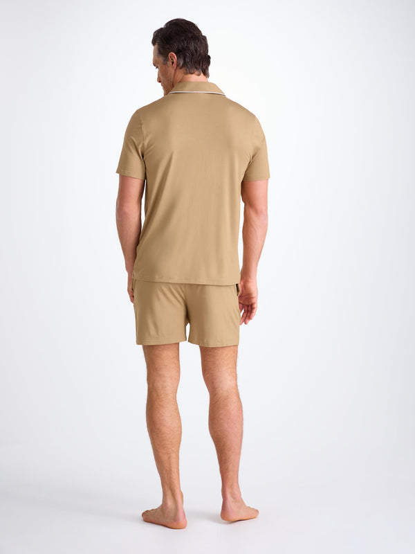 Derek Rose Men's Short Pajamas Basel Micro Modal Stretch Camel Camel