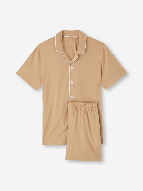derek rose Men's Short Pajamas Basel Micro Modal Stretch Camel Camel
