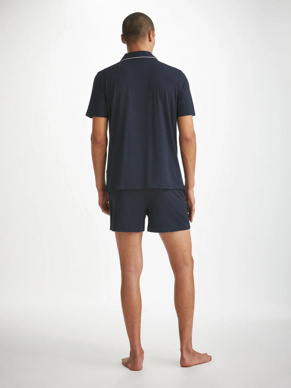 Derek Rose Men's Short Pajamas Basel Micro Modal Stretch Navy Navy