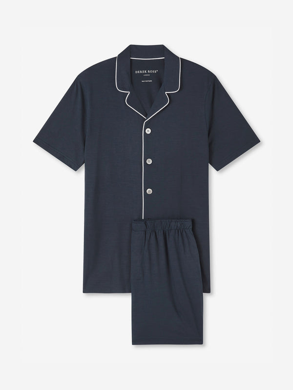 derek rose Men's Short Pajamas Basel Micro Modal Stretch Navy Navy