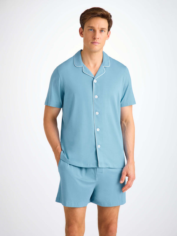 Derek Rose Men's Short Pajamas Basel Micro Modal Stretch Ocean Blue Ocean Blue