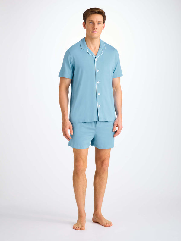 Derek Rose Men's Short Pajamas Basel Micro Modal Stretch Ocean Blue Ocean Blue
