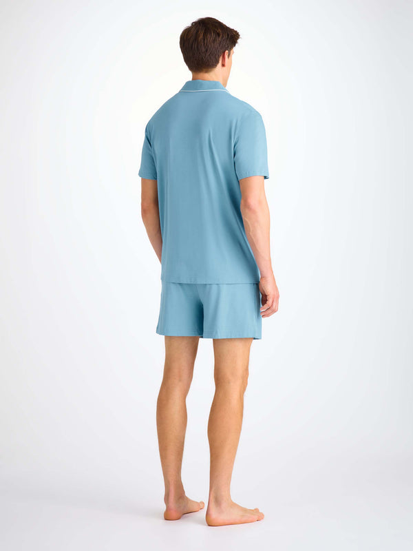 Derek Rose Men's Short Pajamas Basel Micro Modal Stretch Ocean Blue Ocean Blue