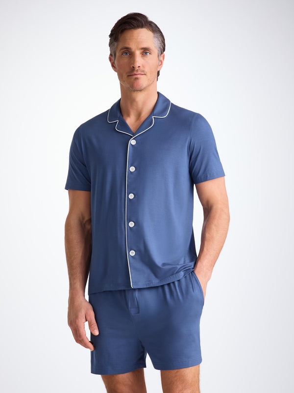 Derek Rose Men's Short Pajamas Basel Micro Modal Stretch Sapphire Sapphire