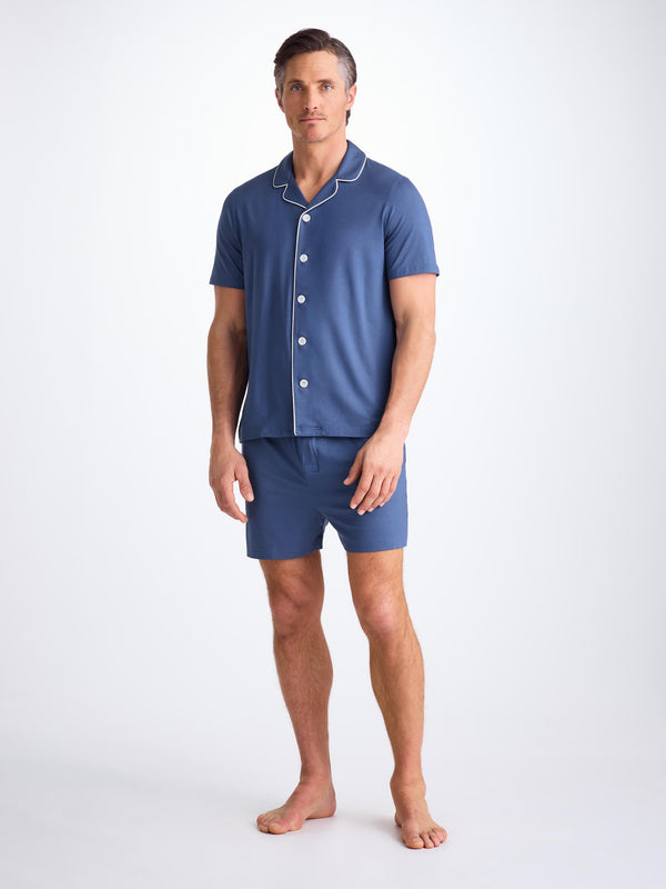 Derek Rose Men's Short Pajamas Basel Micro Modal Stretch Sapphire Sapphire