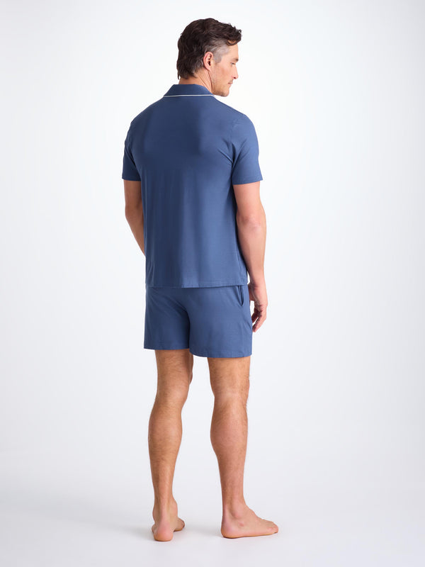 Derek Rose Men's Short Pajamas Basel Micro Modal Stretch Sapphire Sapphire