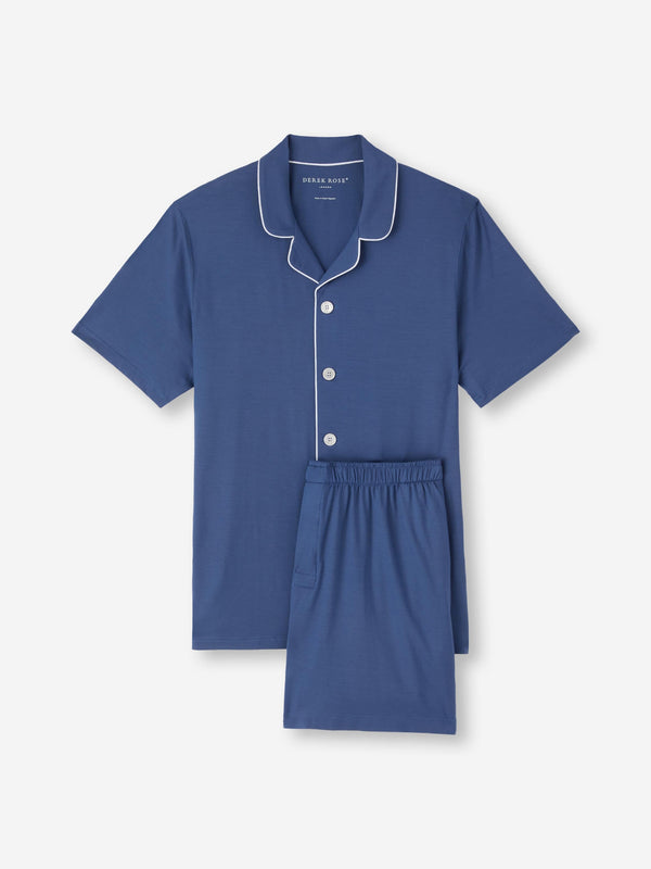 derek rose Men's Short Pajamas Basel Micro Modal Stretch Sapphire Sapphire