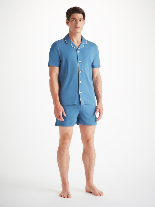 Derek Rose Men's Short Pajamas Basel Micro Modal Stretch Steel Blue Steel Blue