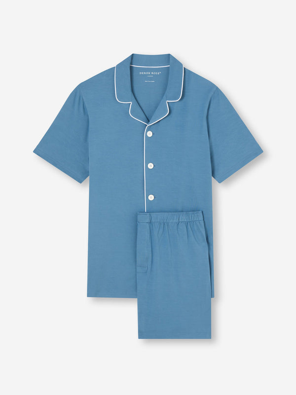 derek rose Men's Short Pajamas Basel Micro Modal Stretch Steel Blue Steel Blue