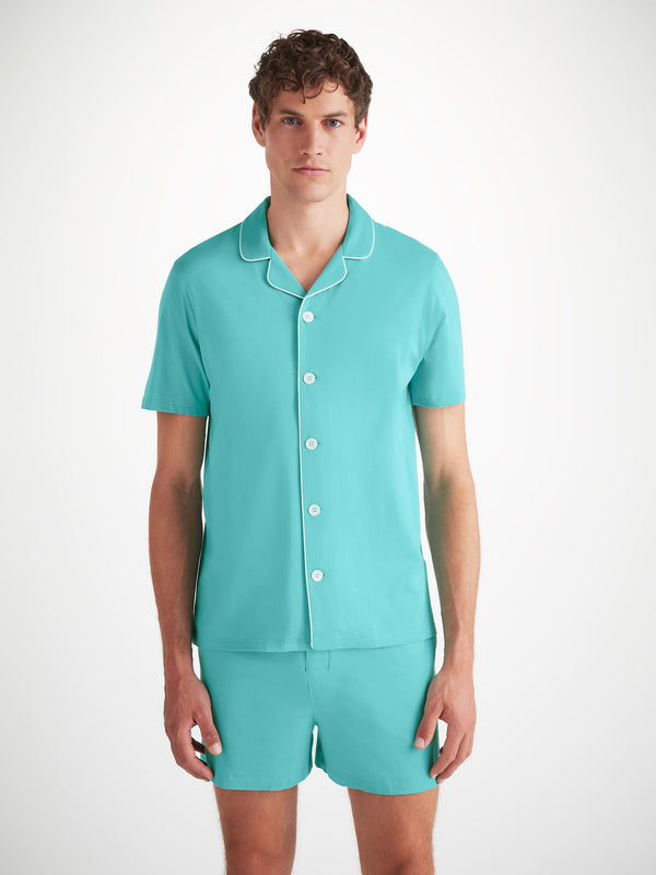 Derek Rose Men's Short Pajamas Basel Micro Modal Stretch Turquoise Turquoise