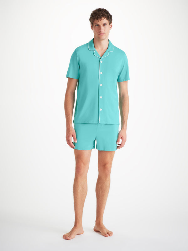 Derek Rose Men's Short Pajamas Basel Micro Modal Stretch Turquoise Turquoise