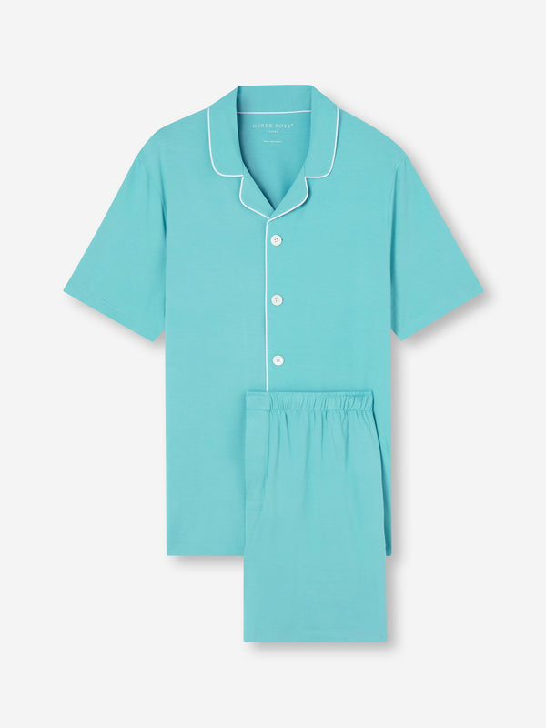 derek rose Men's Short Pajamas Basel Micro Modal Stretch Turquoise Turquoise