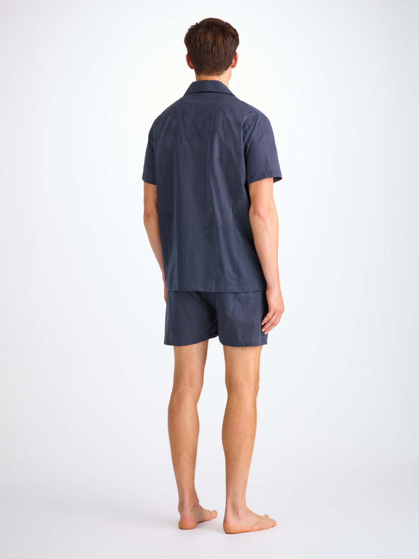 Derek Rose Men's Short Pajamas Cotton Batiste Navy Pin Dot Print Navy