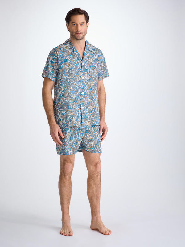 Derek Rose Men's Short Pajamas Cotton Batiste White Jungle Paisley Print White