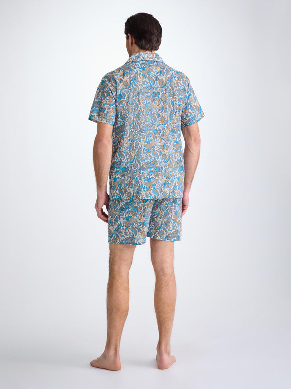 Derek Rose Men's Short Pajamas Cotton Batiste White Jungle Paisley Print White