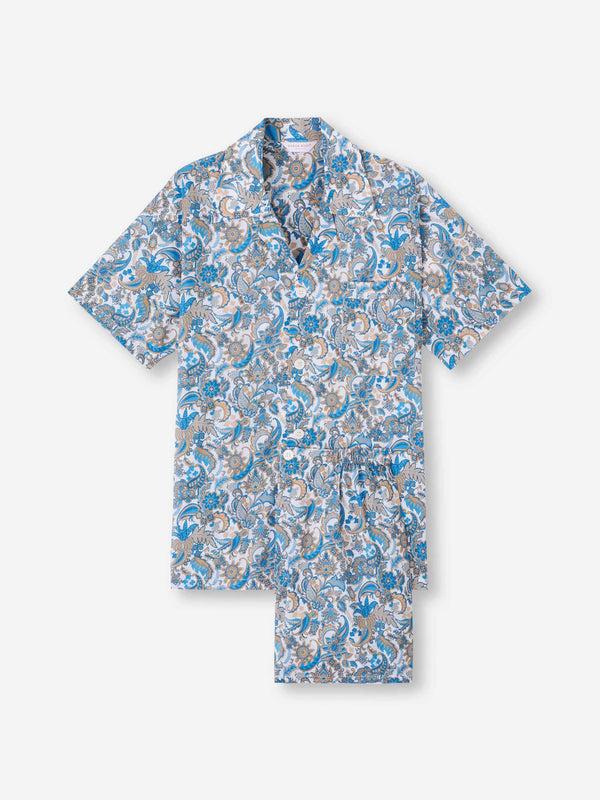 derek rose Men's Short Pajamas Cotton Batiste White Jungle Paisley Print White