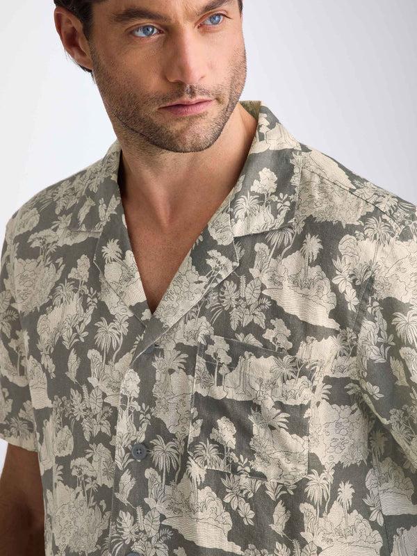 Derek Rose Men's Short Pajamas Milan 26 Linen Khaki Khaki