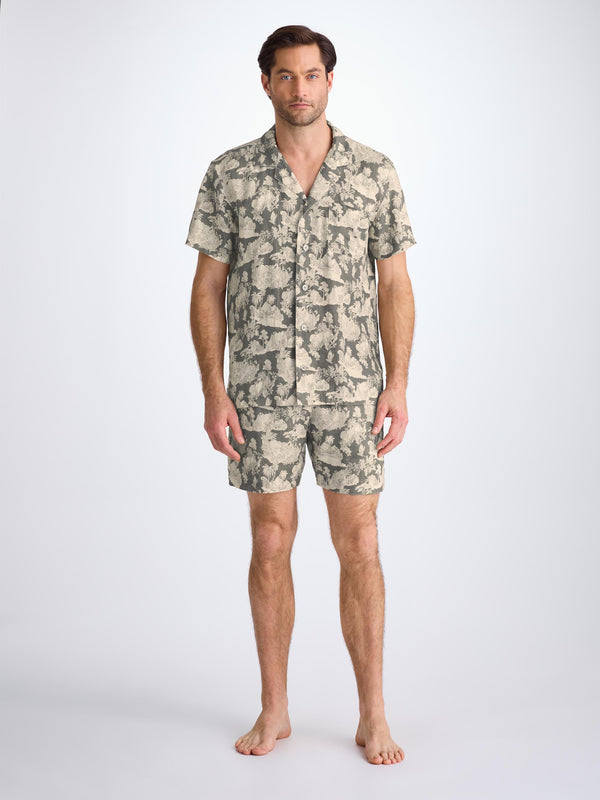 Derek Rose Men's Short Pajamas Milan 26 Linen Khaki Khaki