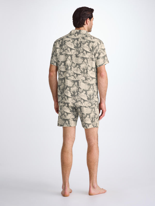 Derek Rose Men's Short Pajamas Milan 26 Linen Khaki Khaki