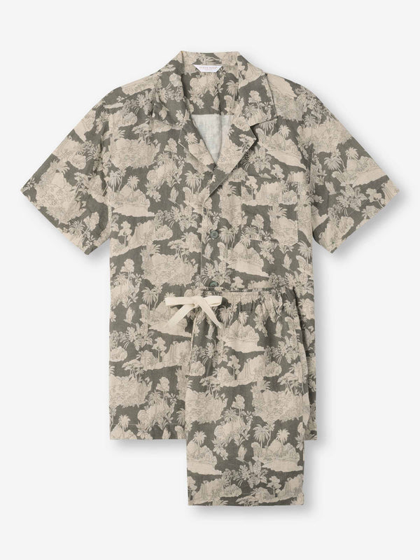 derek rose Men's Short Pajamas Milan 26 Linen Khaki Khaki