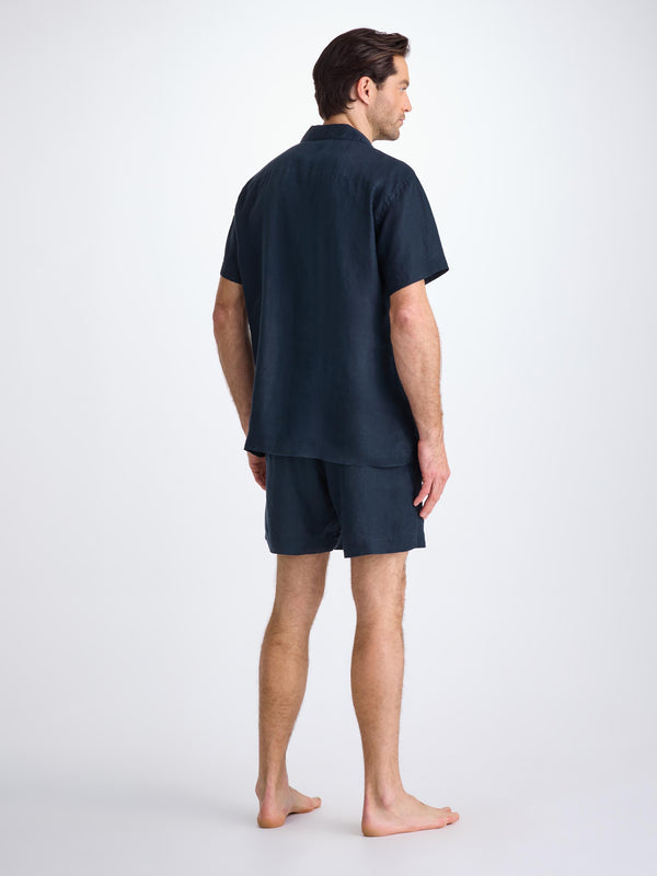 Derek Rose Men's Short Pajamas Sicily Linen Navy Navy