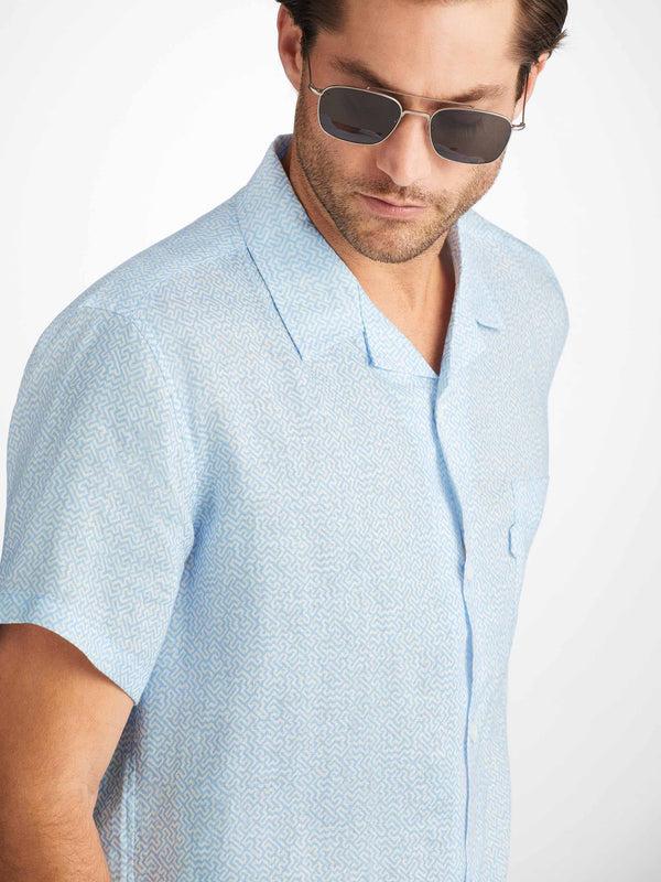 Derek Rose Men's Short Sleeve Shirt Milan 24 Linen Blue Light Blue