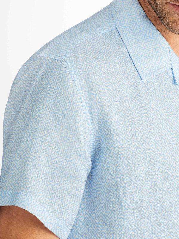 Derek Rose Men's Short Sleeve Shirt Milan 24 Linen Blue Light Blue