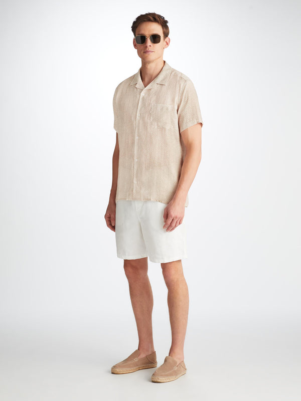 Derek Rose Men's Short Sleeve Shirt Milan 24 Linen Sand Sand