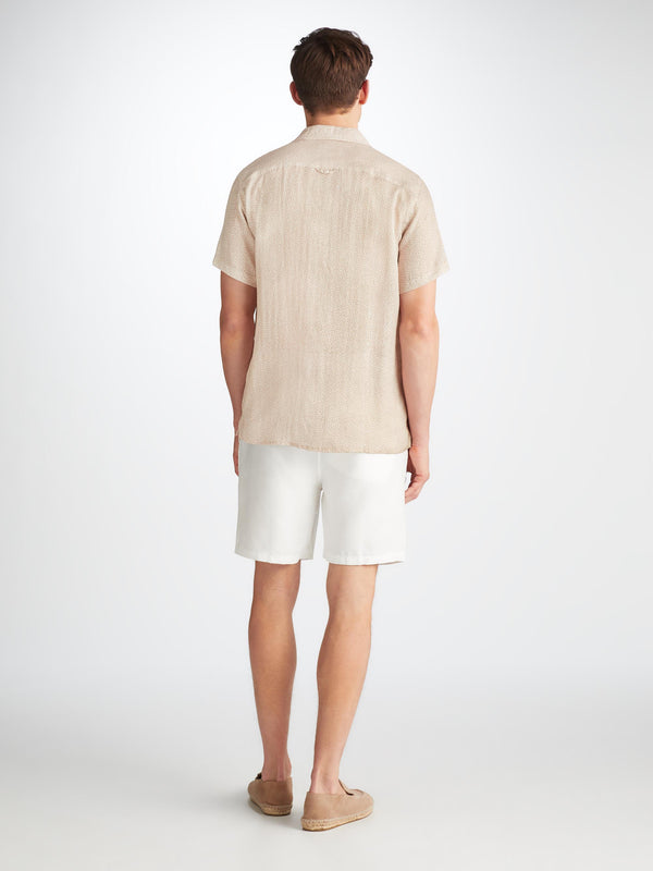 Derek Rose Men's Short Sleeve Shirt Milan 24 Linen Sand Sand