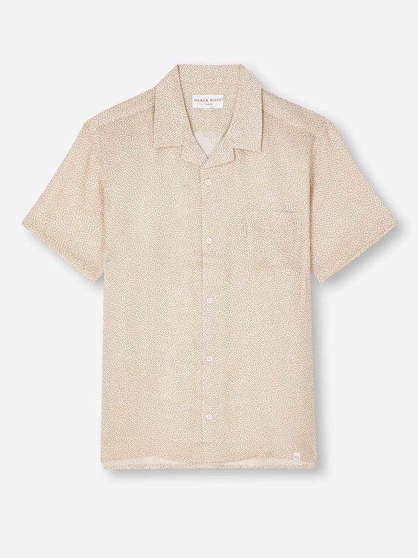 derek rose Men's Short Sleeve Shirt Milan 24 Linen Sand Sand