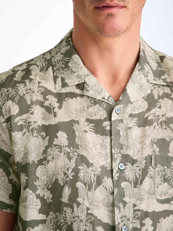 Derek Rose Men's Short Sleeve Shirt Milan 26 Linen Khaki Khaki