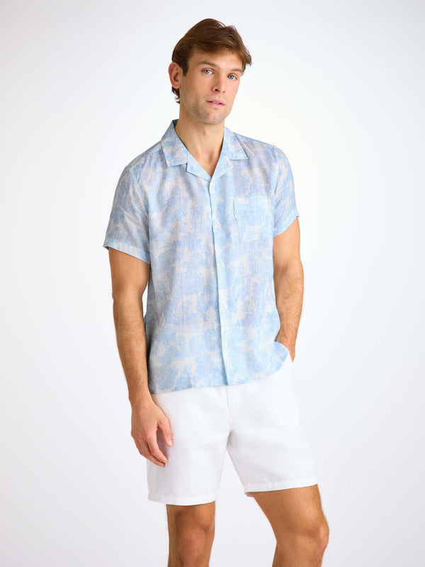 Derek Rose Men's Short Sleeve Shirt Milan 26 Linen White White