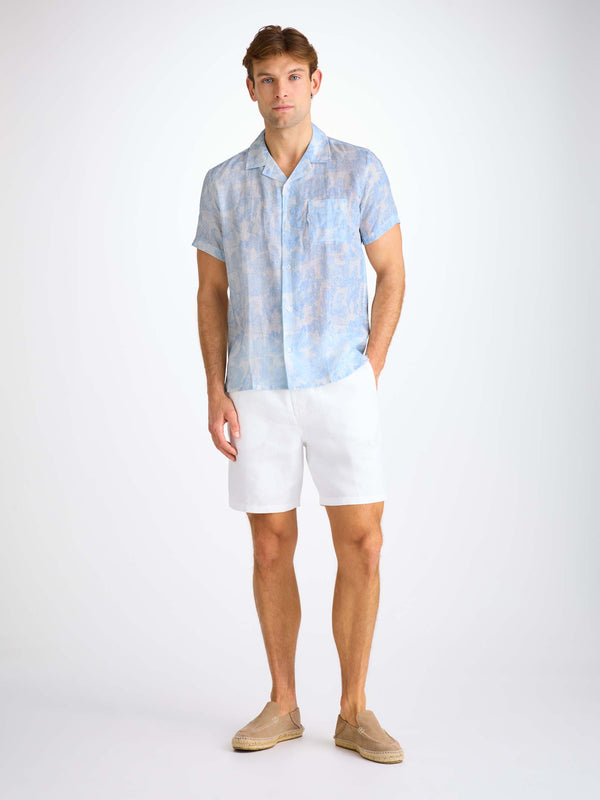 Derek Rose Men's Short Sleeve Shirt Milan 26 Linen White White