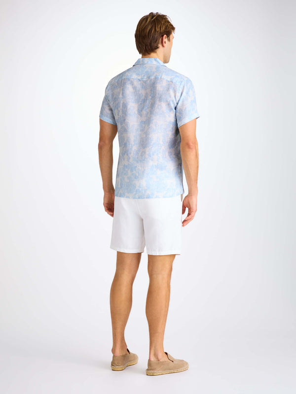 Derek Rose Men's Short Sleeve Shirt Milan 26 Linen White White