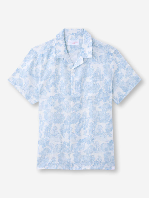 derek rose Men's Short Sleeve Shirt Milan 26 Linen White White