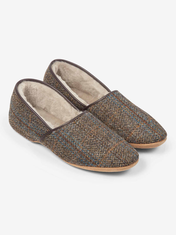 derek rose Men's Slippers Crawford 2 Harris Tweed Sheepskin Beige Beige