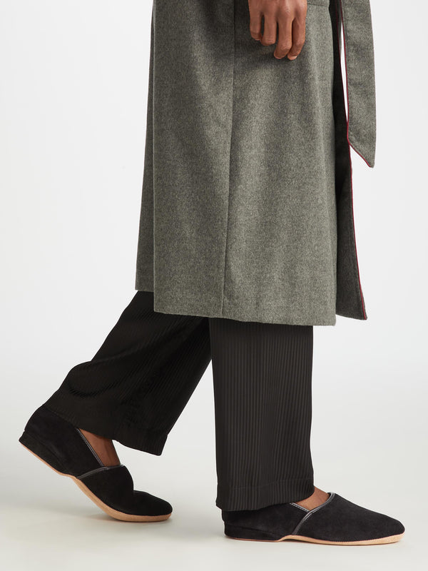 Derek Rose Men's Slippers Crawford Suede Sheepskin Black Black