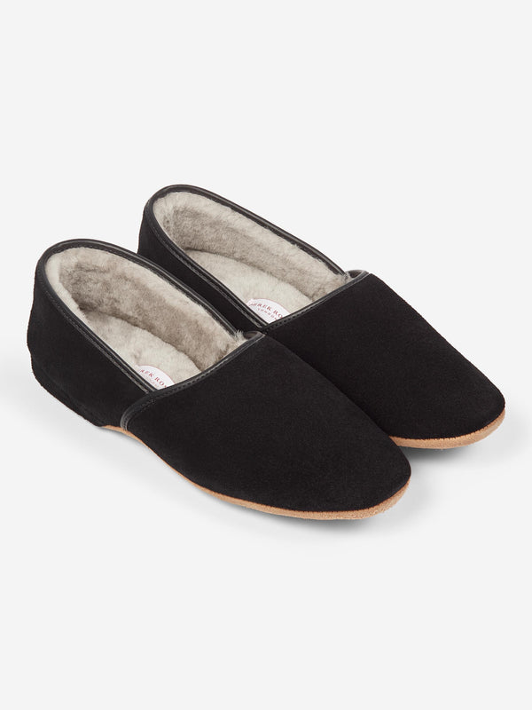 derek rose Men's Slippers Crawford Suede Sheepskin Black Black