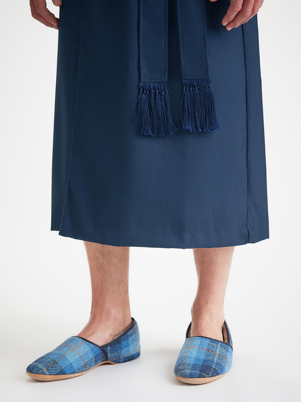 Derek Rose Men's Slippers Crawford Suede Sheepskin Blue Mid Blue