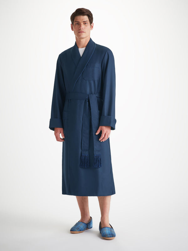 Derek Rose Men's Slippers Crawford Suede Sheepskin Blue Mid Blue